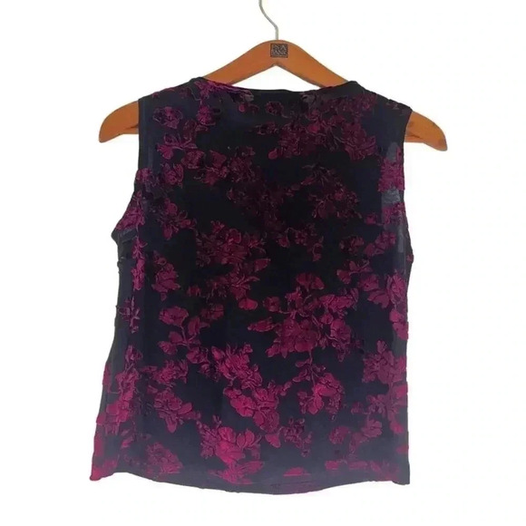 Vintage 90s Impressions Black Burgundy Velvet Floral Cowl Neck Tank Size M - Picture 3 of 4